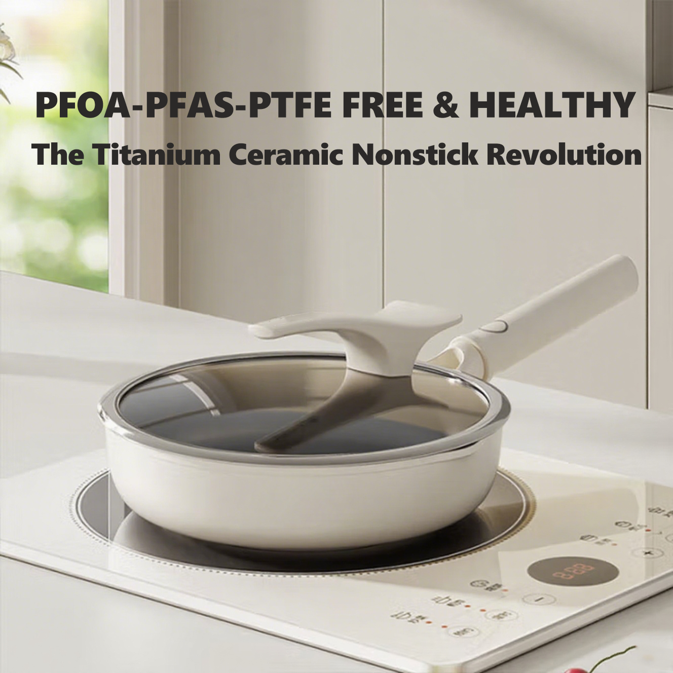 Nonstick Ceramic Frying Pan with Lid, Non Toxic Skillet, Healthy Egg & Omelet & Chef's Pan, PTFE PFOA & PFAS Free, Induction Compatible