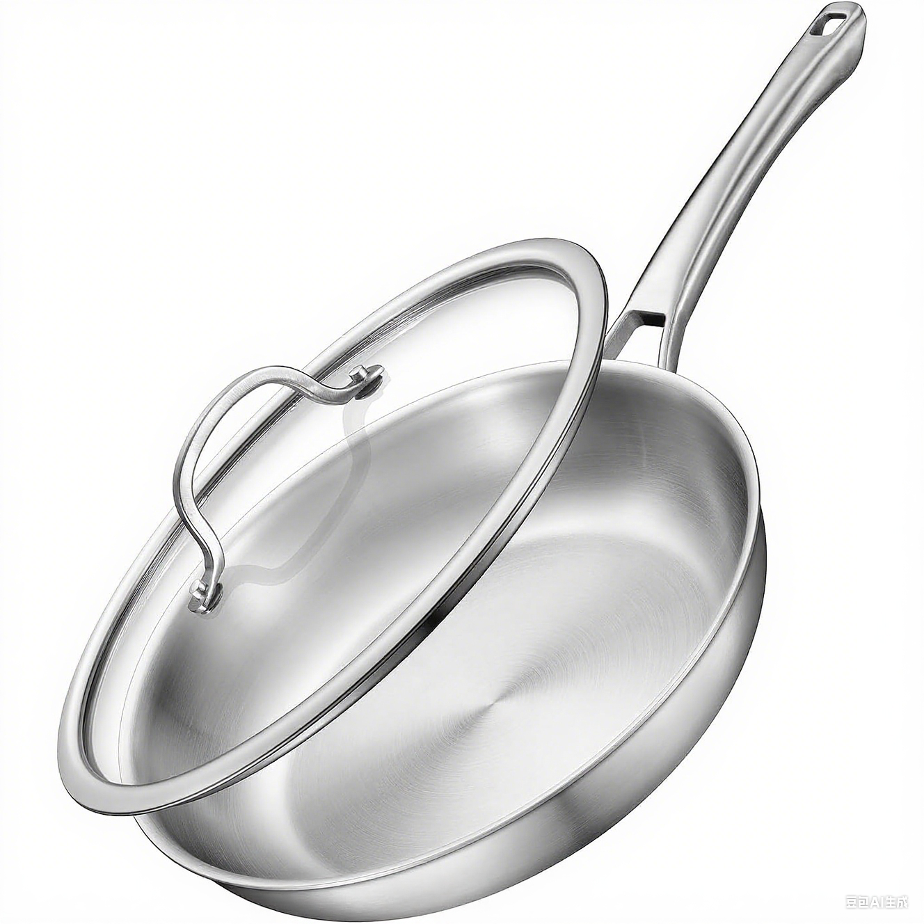 Tri-Ply Stainless Steel Frying Pan with LID,PFOA&PTFE Free Skillets,Chef's Pans,Dishwasher and Oven Safe Cookware, Works on Induction,Ceramic and Gas Cooktops
