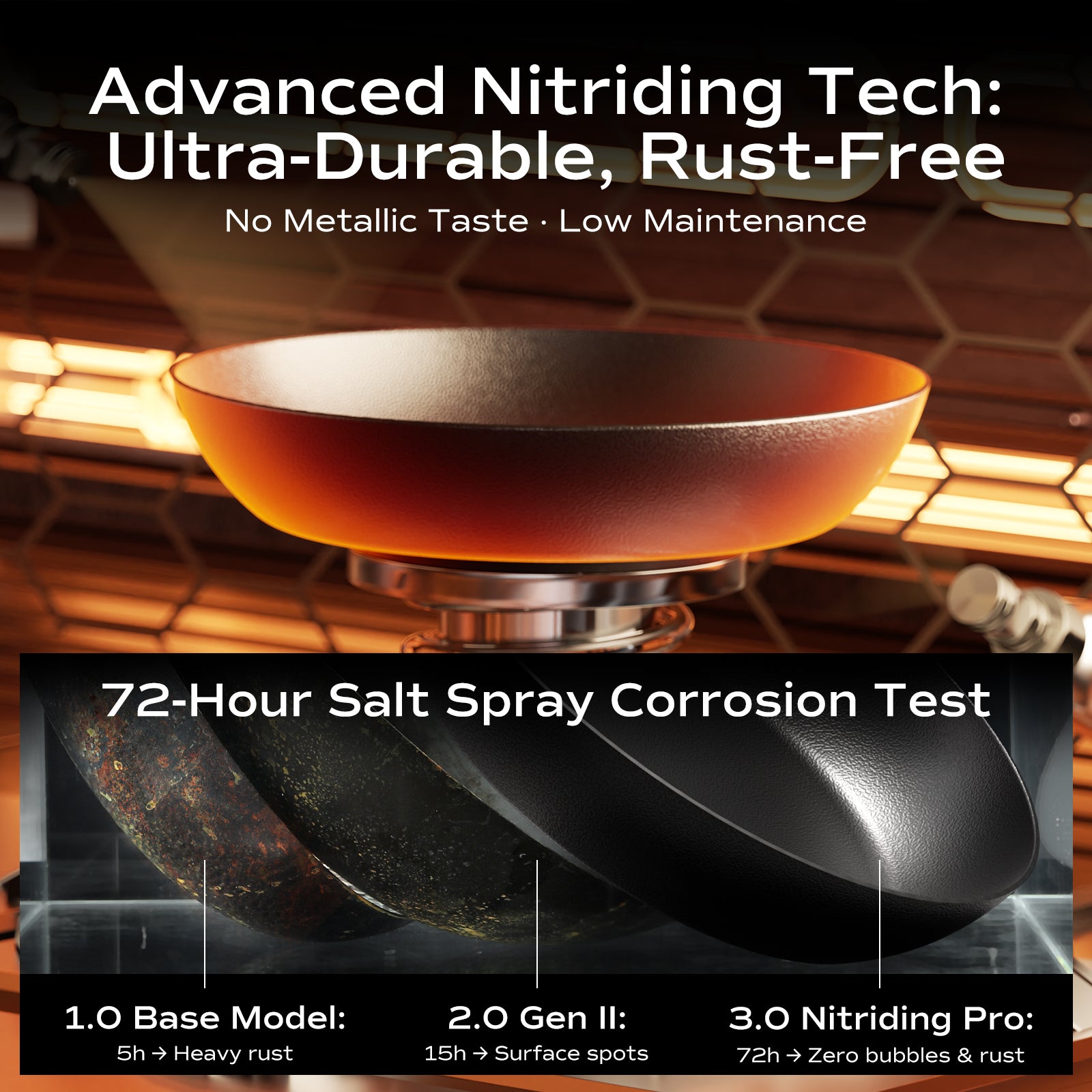 Carbon Steel Frying Pan, Pre-Seasoned 11-Inch Cooking Skillet Wooden Handle, PFAS & PFOA-Free, Nitrided Black Fry Pan for Kitchen, Camping, Chef Use