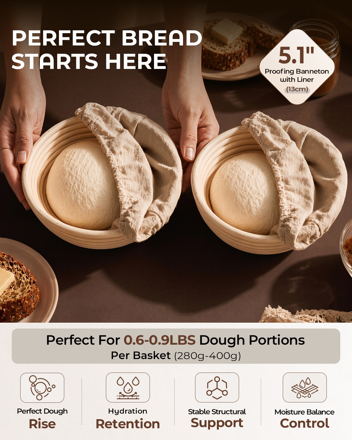 Sourdough Bread Baking Kit with Double Loaf Cast Iron Bread Pan, Blue | Bakes two mini loaves at once with banneton proofing baskets included