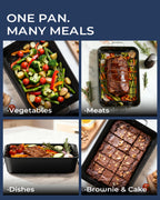 Armorbear Turkey Roasting Pan with Rack Ceramic Non stick Carbon Steel Roaster 16x11 Inch, Dishwasher Safe, Deep Baking Broiler Pan for Oven Chicken, Bacon, Black