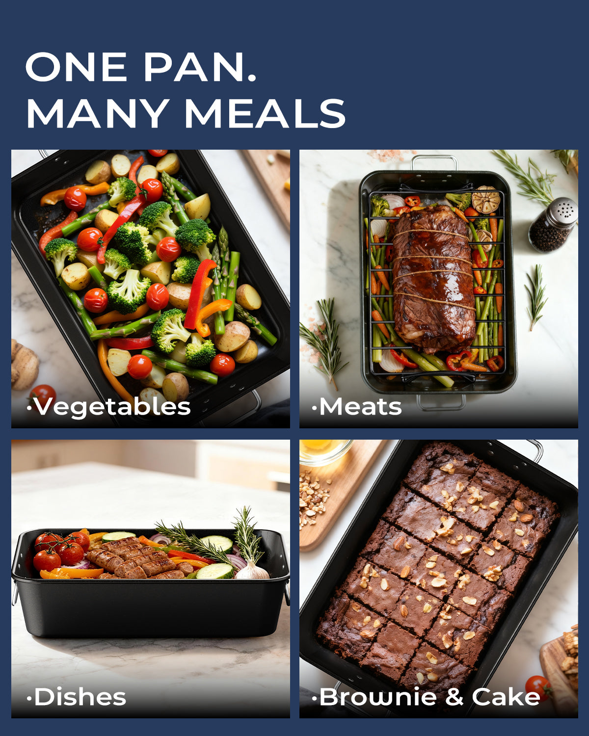 Armorbear Turkey Roasting Pan with Rack Ceramic Non stick Carbon Steel Roaster 16x11 Inch, Dishwasher Safe, Deep Baking Broiler Pan for Oven Chicken, Bacon, Black