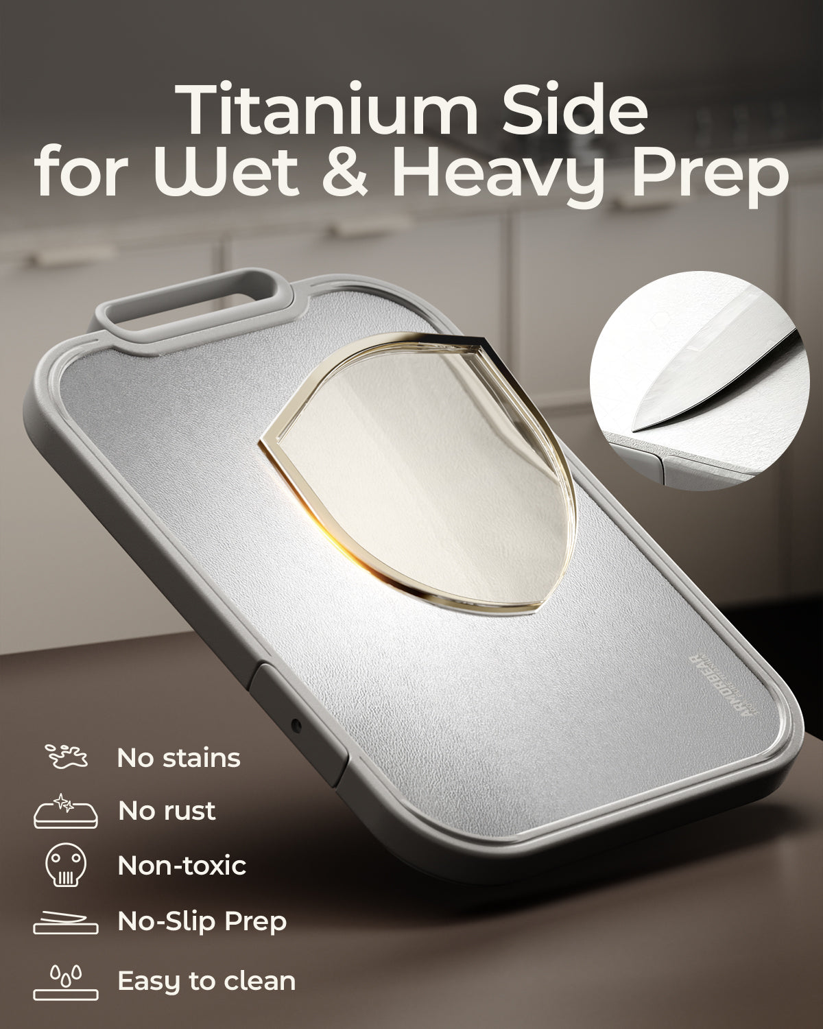 Titanium Cutting Board, Double Sided Wood Cutting Board for kitchen, Titanium & Sapele Large Chopping Boards, Ideal for Meat, Vegetables & Family Cooking