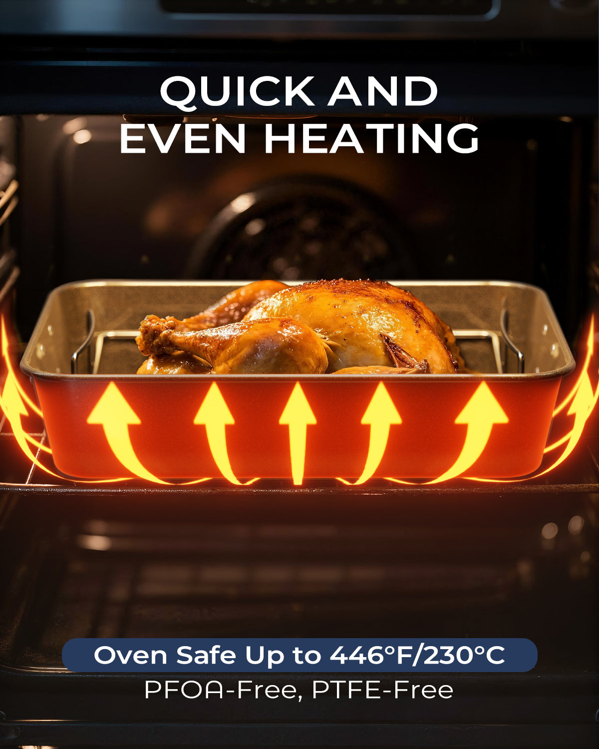 Armorbear Turkey Roasting Pan with Rack Ceramic Non stick Carbon Steel Roaster 16x11 Inch, Dishwasher Safe, Deep Baking Broiler Pan for Oven Chicken, Bacon, Black