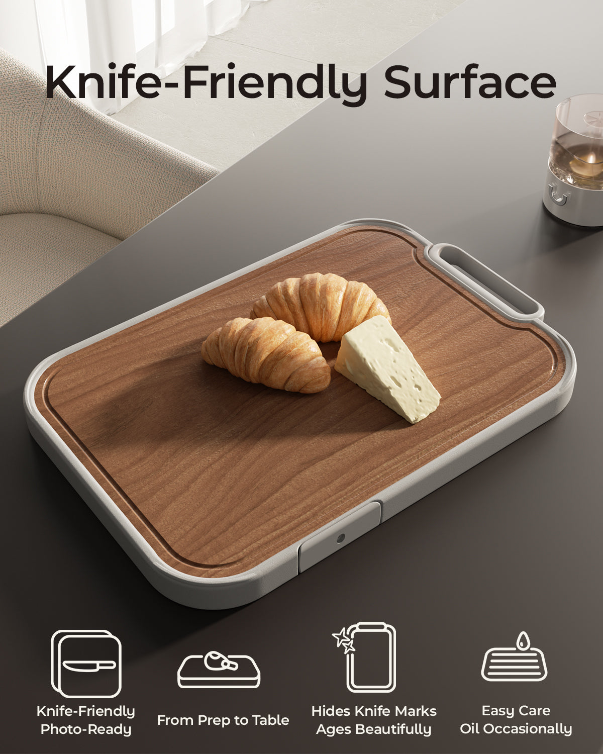 Titanium Cutting Board, Double Sided Wood Cutting Board for kitchen, Titanium & Sapele Large Chopping Boards, Ideal for Meat, Vegetables & Family Cooking