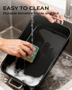 Armorbear Turkey Roasting Pan with Rack Ceramic Non stick Carbon Steel Roaster 16x11 Inch, Dishwasher Safe, Deep Baking Broiler Pan for Oven Chicken, Bacon, Black