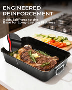 Armorbear Turkey Roasting Pan with Rack Ceramic Non stick Carbon Steel Roaster 16x11 Inch, Dishwasher Safe, Deep Baking Broiler Pan for Oven Chicken, Bacon, Black