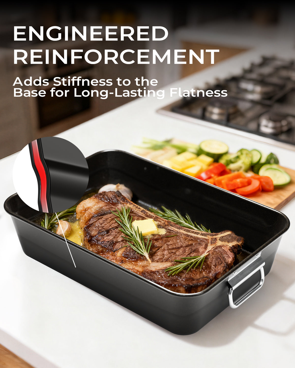 Armorbear Turkey Roasting Pan with Rack Ceramic Non stick Carbon Steel Roaster 16x11 Inch, Dishwasher Safe, Deep Baking Broiler Pan for Oven Chicken, Bacon, Black