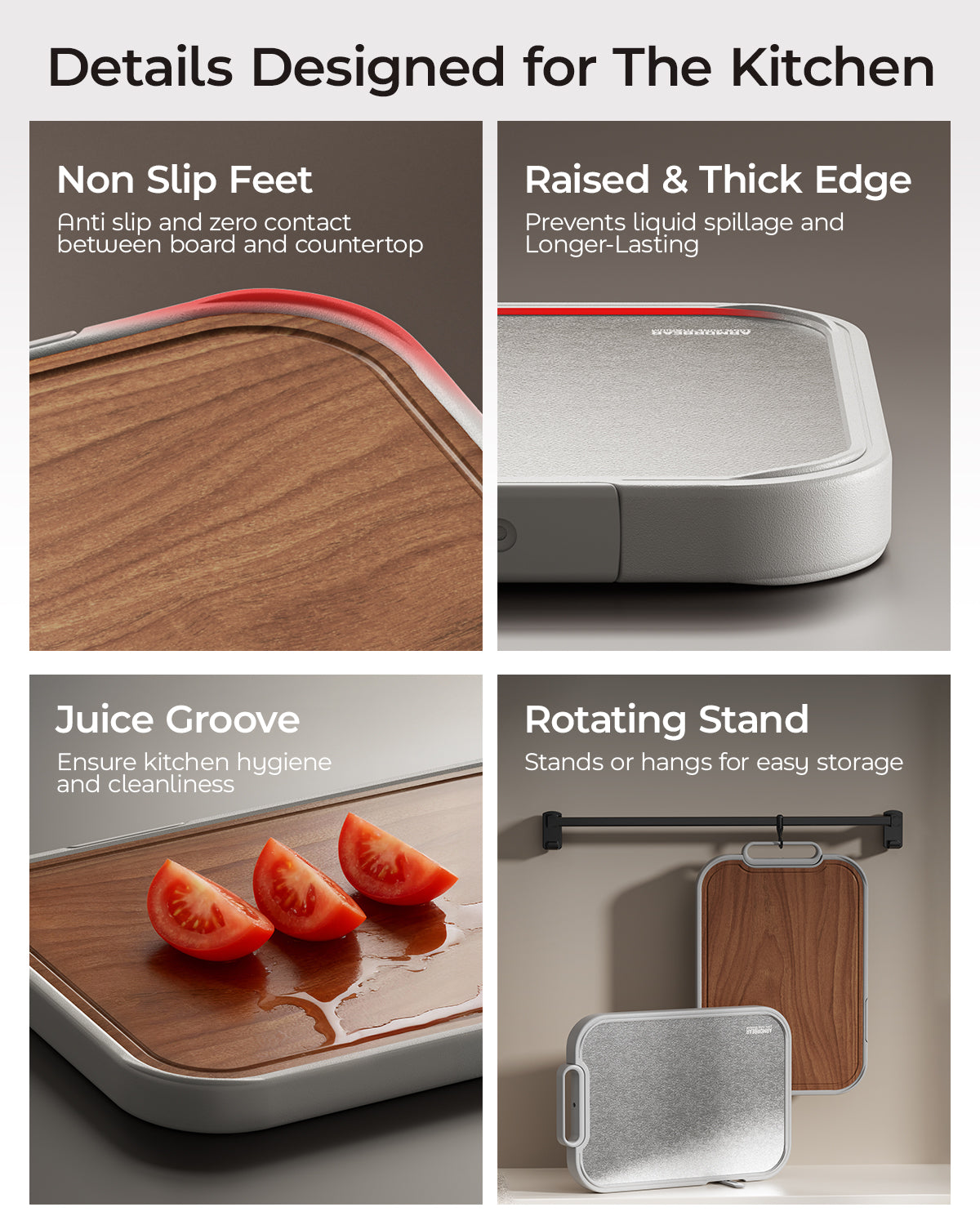 Titanium Cutting Board, Double Sided Wood Cutting Board for kitchen, Titanium & Sapele Large Chopping Boards, Ideal for Meat, Vegetables & Family Cooking