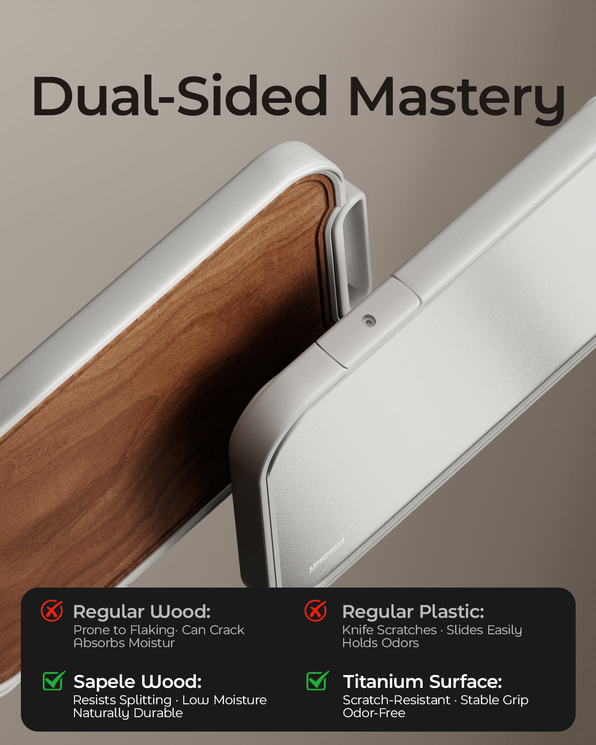 Titanium Cutting Board, Double Sided Wood Cutting Board for kitchen, Titanium & Sapele Large Chopping Boards, Ideal for Meat, Vegetables & Family Cooking