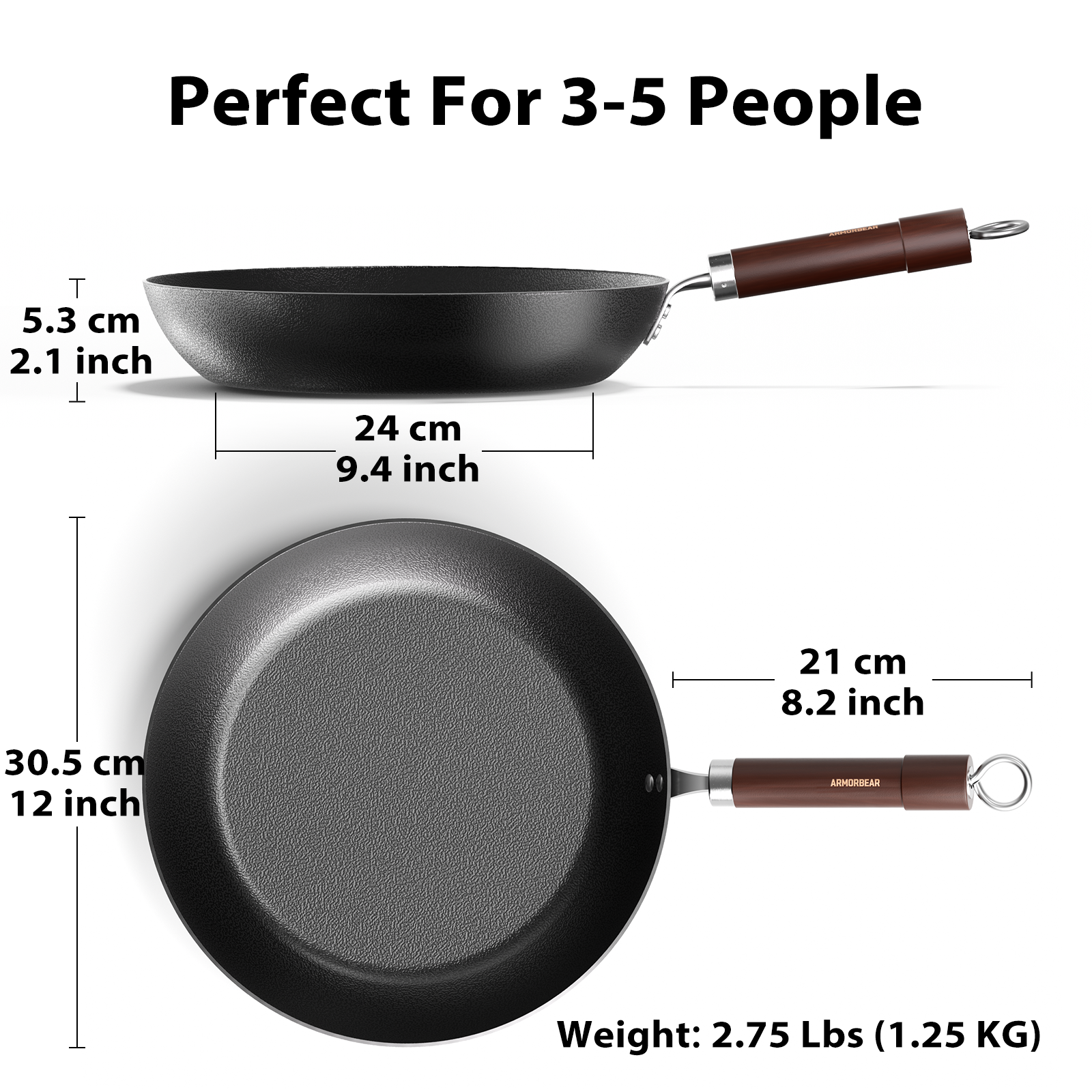 Carbon Steel Frying Pan, Pre-Seasoned 11-Inch Cooking Skillet Wooden Handle, PFAS & PFOA-Free, Nitrided Black Fry Pan for Kitchen, Camping, Chef Use