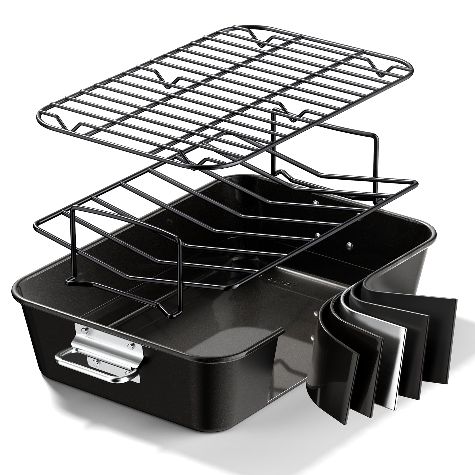 Armorbear Turkey Roasting Pan with Rack Ceramic Non stick Carbon Steel Roaster 16x11 Inch, Dishwasher Safe, Deep Baking Broiler Pan for Oven Chicken, Bacon, Black