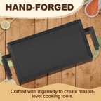 Large Carbon Steel Griddle for Gas, Grill, Bonfire, Induction Cooktop, 24'' X 10.5'' Pre-Seasoned Non-Stick Pan, with Grill Press and Silicone Anti-Heat Gloves