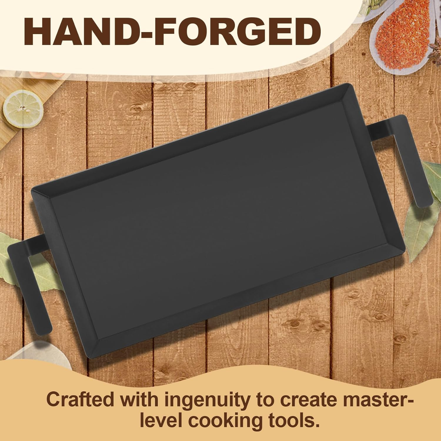 Large Carbon Steel Griddle for Gas, Grill, Bonfire, Induction Cooktop, 24'' X 10.5'' Pre-Seasoned Non-Stick Pan, with Grill Press and Silicone Anti-Heat Gloves
