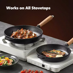 Cast Iron Skillet, Removable Wooden Handle, Pre-Seasoned Frying Pan for Stove, Oven, Grill & Campfire Cooking