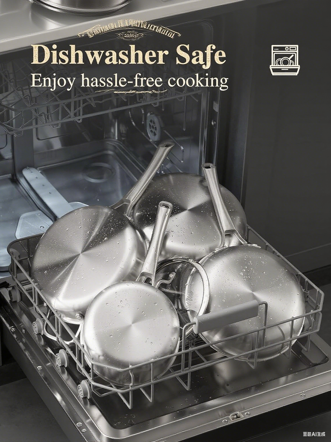 Tri-Ply Stainless Steel Frying Pan with LID,PFOA&PTFE Free Skillets,Chef's Pans,Dishwasher and Oven Safe Cookware, Works on Induction,Ceramic and Gas Cooktops