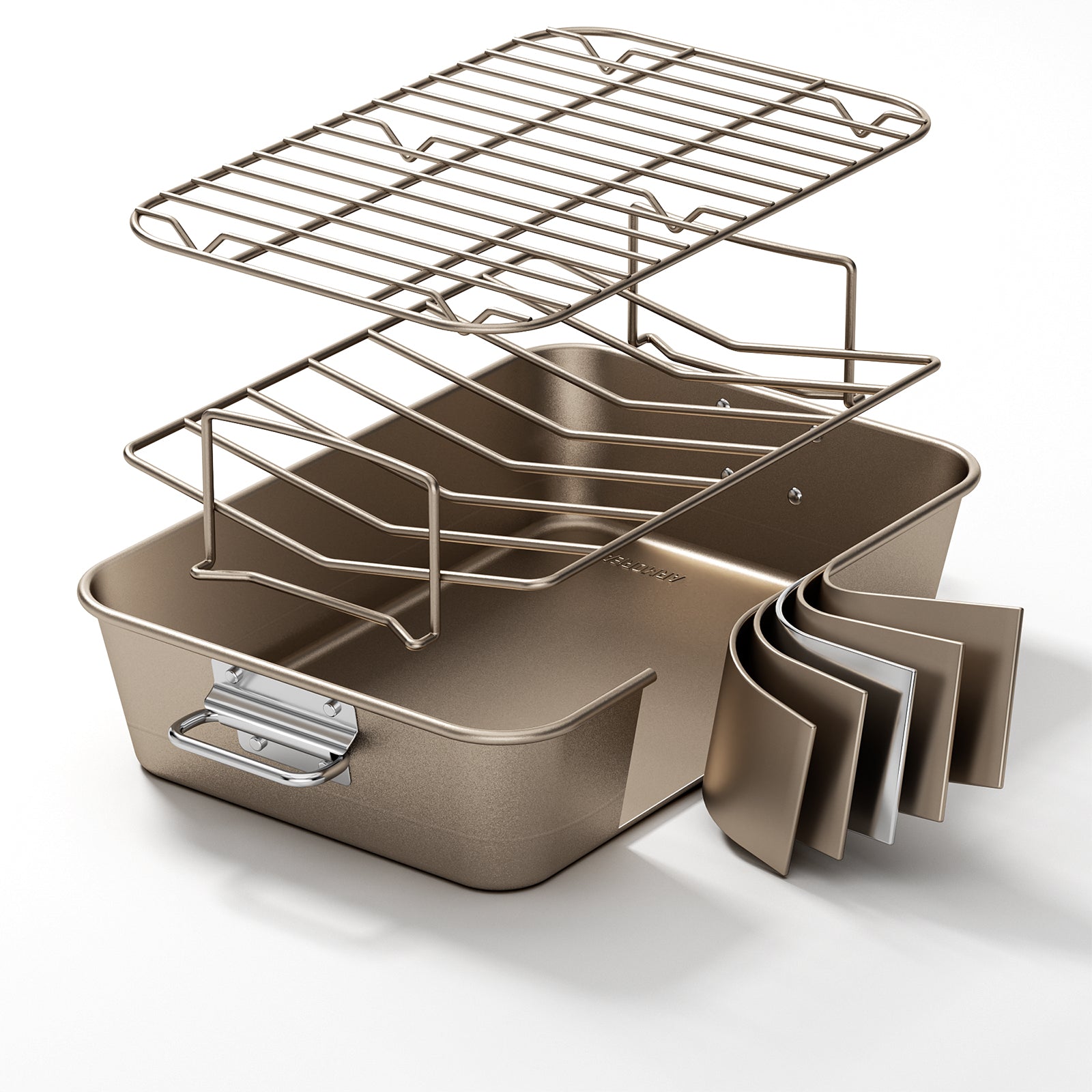 Armorbear Turkey Roasting Pan with Rack Ceramic Non stick Carbon Steel Roaster 16x11 Inch, Dishwasher Safe, Deep Baking Broiler Pan for Oven Chicken, Bacon, Black