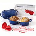 Sauerteig-Backset mit Doppel-Brotbackform aus Gusseisen, Blau | Backt zwei Minibrote gleichzeitig, inklusive Gärkörbchen