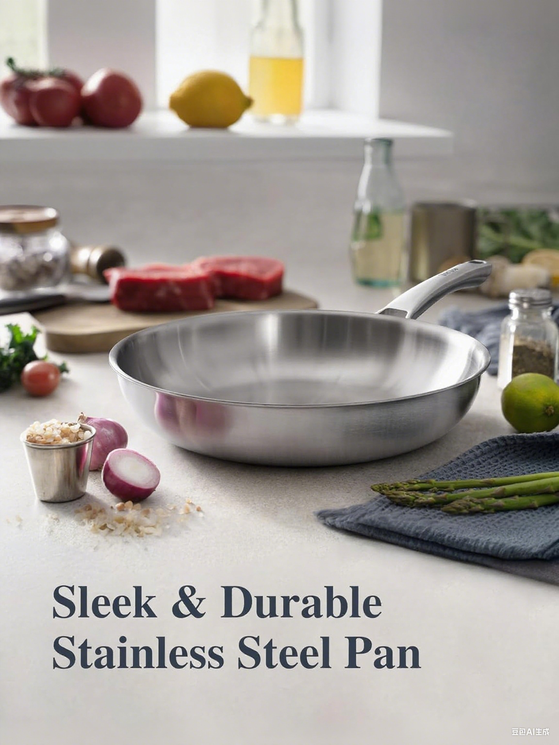 Tri-Ply Stainless Steel Frying Pan with LID,PFOA&PTFE Free Skillets,Chef's Pans,Dishwasher and Oven Safe Cookware, Works on Induction,Ceramic and Gas Cooktops