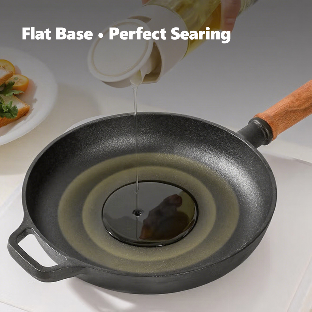 Cast Iron Skillet, Removable Wooden Handle, Pre-Seasoned Frying Pan for Stove, Oven, Grill & Campfire Cooking