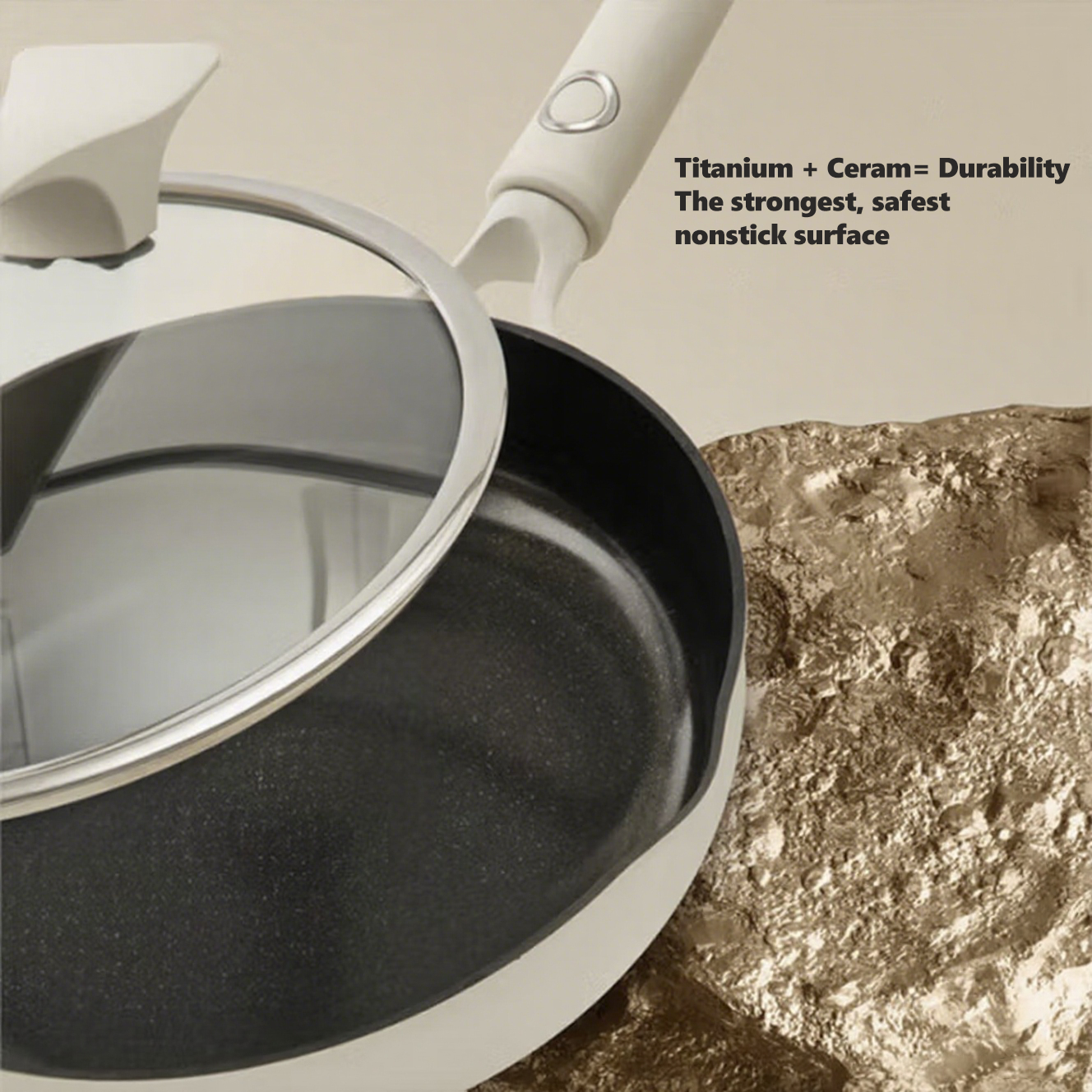 Nonstick Ceramic Frying Pan with Lid, Non Toxic Skillet, Healthy Egg & Omelet & Chef's Pan, PTFE PFOA & PFAS Free, Induction Compatible