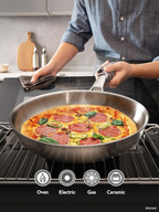 Tri-Ply Stainless Steel Frying Pan with LID,PFOA&PTFE Free Skillets,Chef's Pans,Dishwasher and Oven Safe Cookware, Works on Induction,Ceramic and Gas Cooktops