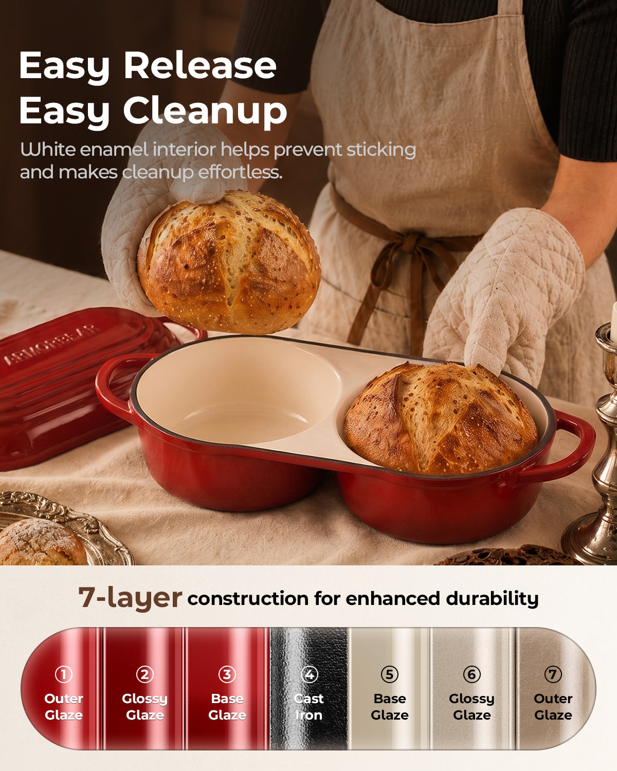 Mini Doppel-Dutch-Oven für Sauerteig, emaillierte Gusseisen-Brotbackform, Weiß | Brotbackform mit Deckel, Mini Sauerteig-Dutch-Oven zum Brotbacken
