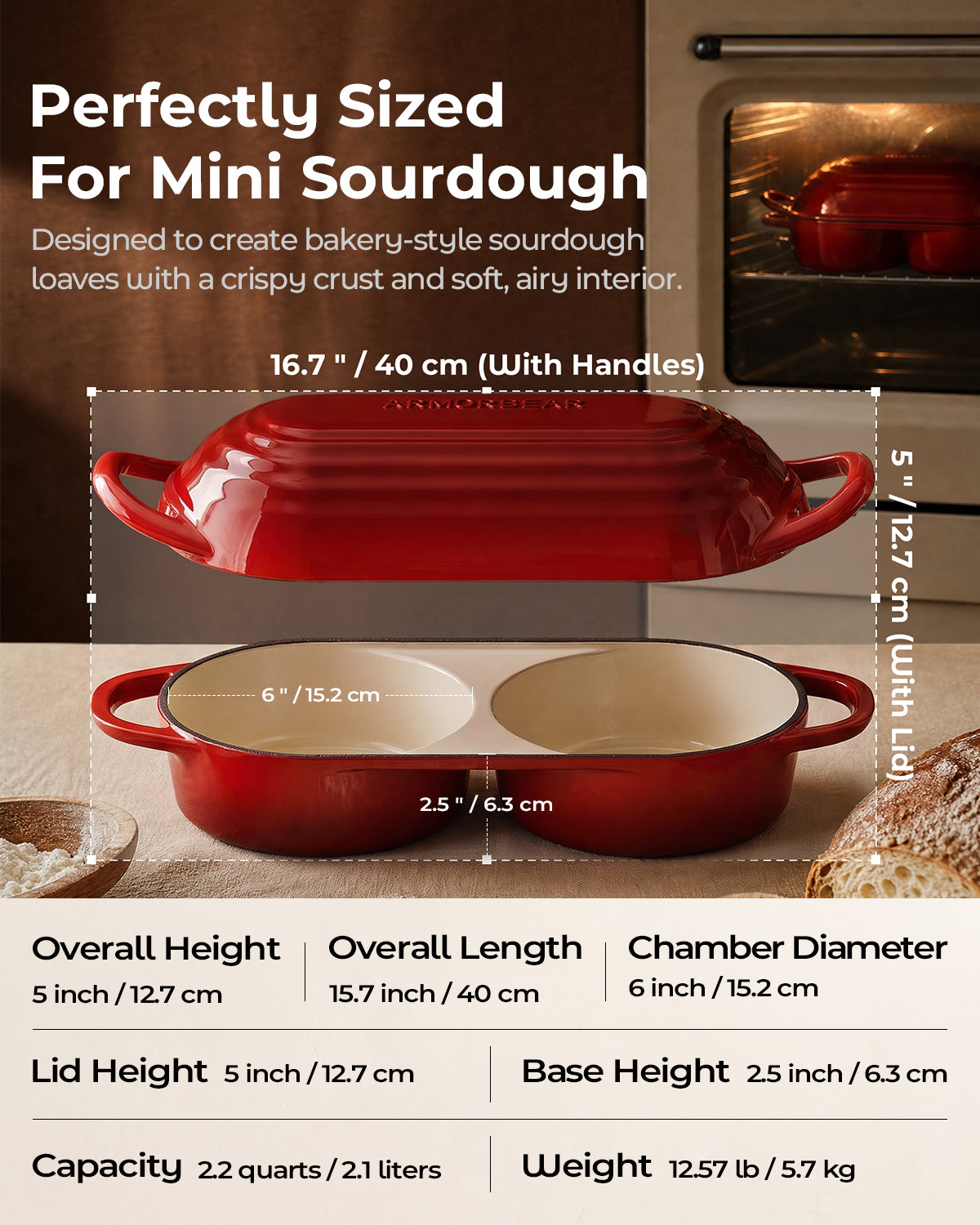 Mini Doppel-Dutch-Oven für Sauerteig, emaillierte Gusseisen-Brotbackform, Weiß | Brotbackform mit Deckel, Mini Sauerteig-Dutch-Oven zum Brotbacken