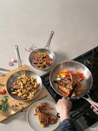 Tri-Ply Stainless Steel Frying Pan with LID,PFOA&PTFE Free Skillets,Chef's Pans,Dishwasher and Oven Safe Cookware, Works on Induction,Ceramic and Gas Cooktops