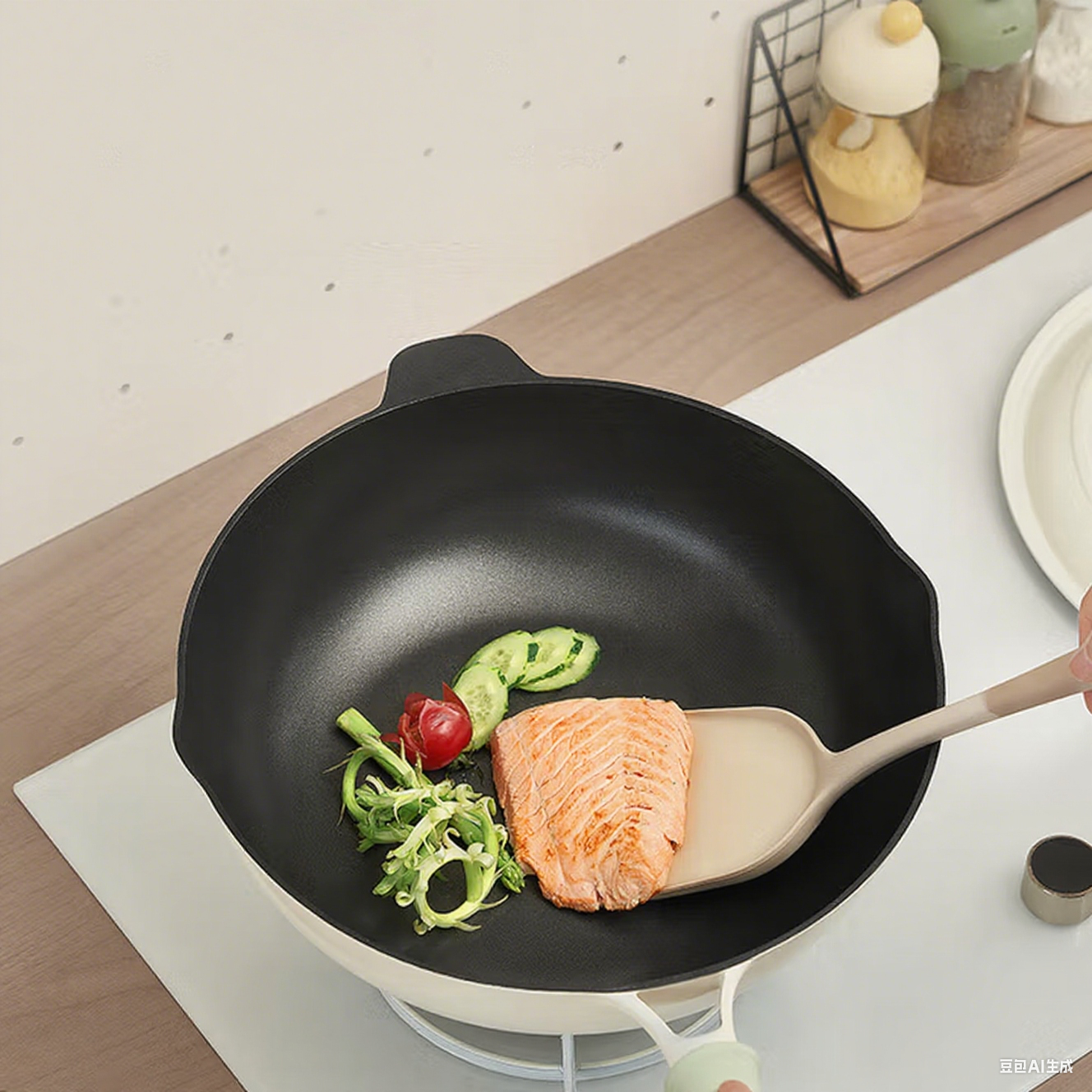 Titanium Nonstick Deep Skillet Wok with Lid, PFAS-Free Non-Toxic Ceramic Multi-Purpose Pan, Induction, All Stovetop, Egg, Stir Fry, Saute, Stay Cool Handle, Graphite