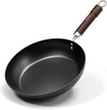 Carbon Steel Frying Pan, Pre-Seasoned 11-Inch Cooking Skillet Wooden Handle, PFAS & PFOA-Free, Nitrided Black Fry Pan for Kitchen, Camping, Chef Use