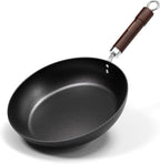 Carbon Steel Frying Pan, Pre-Seasoned 11-Inch Cooking Skillet Wooden Handle