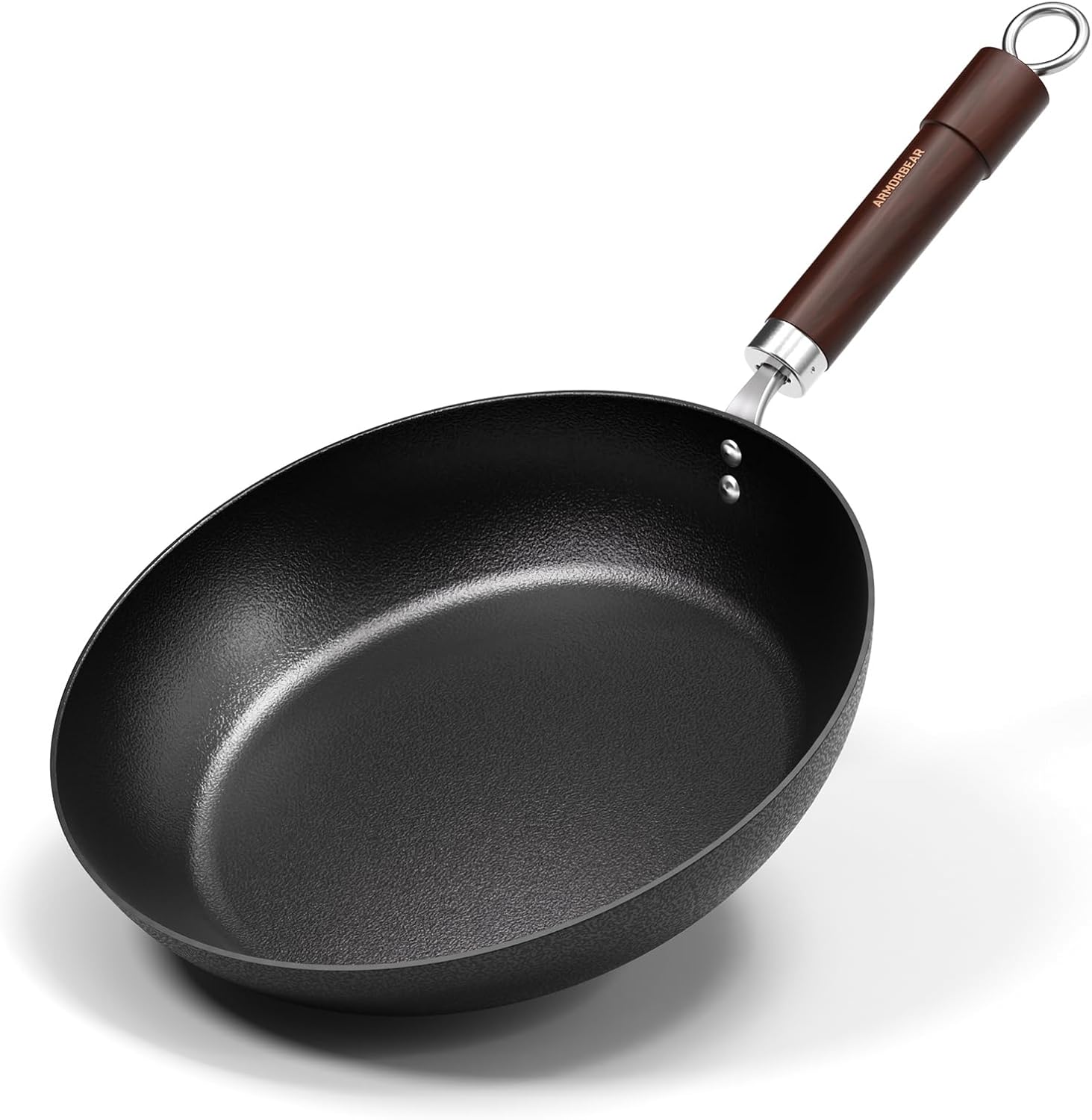 Carbon Steel Frying Pan, Pre-Seasoned 11-Inch Cooking Skillet Wooden Handle
