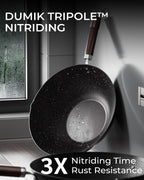 Armorbear Carbon Steel Wok Pan, Tripole Nitrided Pre-Seasoned Flat Bottom Woks