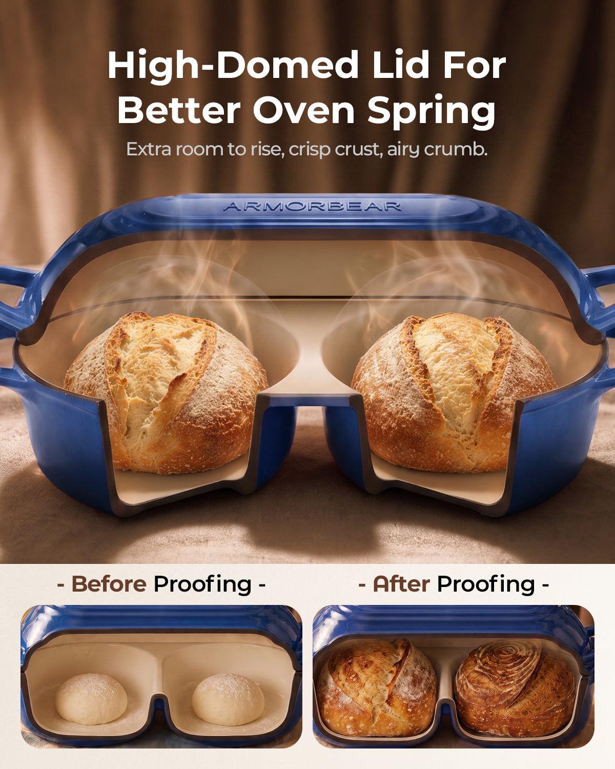 Sourdough Bread Baking Kit with Double Loaf Cast Iron Bread Pan, Blue | Bakes two mini loaves at once with banneton proofing baskets included
