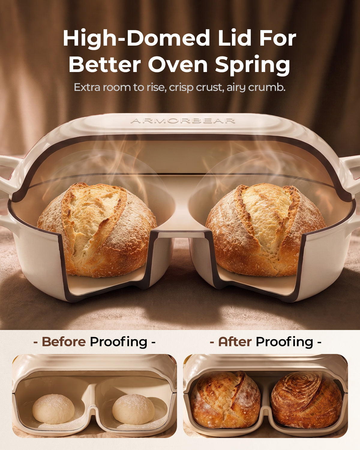 Mini Double Dutch Oven for Sourdough, Enameled Cast Iron Bread Pan, White| Double Loaf Bread Pan with Lid, Mini Sourdough Dutch Oven for Bread Baking