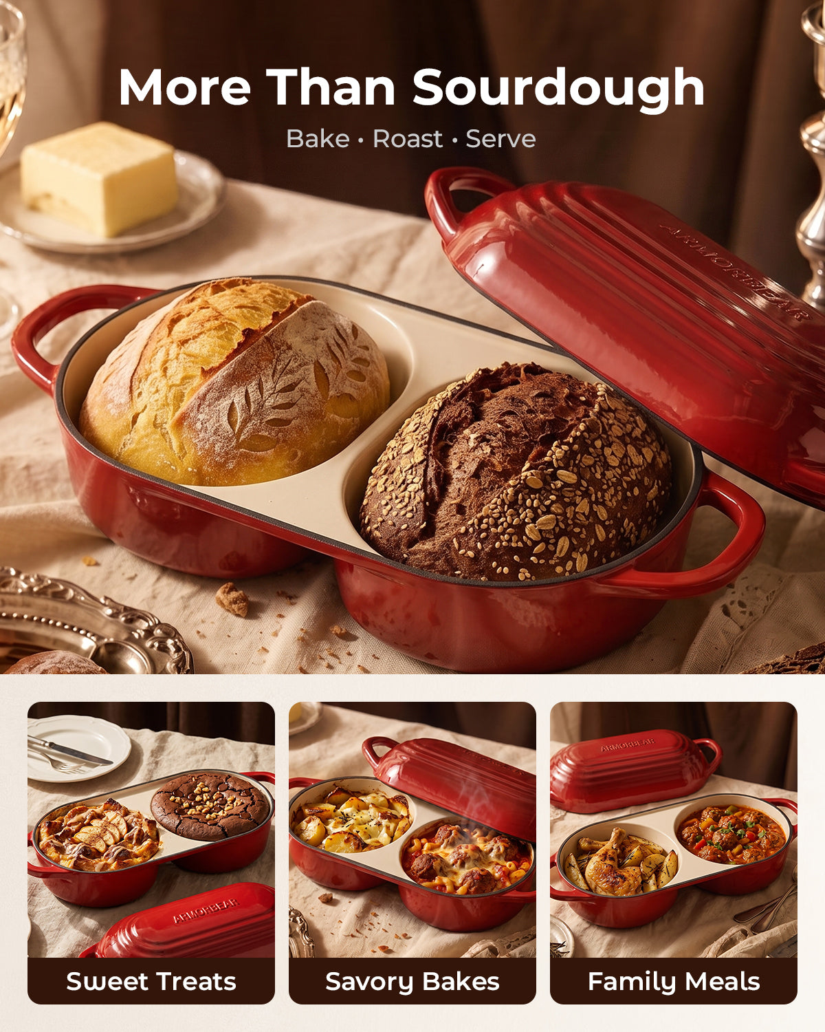 Mini Doppel-Dutch-Oven für Sauerteig, emaillierte Gusseisen-Brotbackform, Weiß | Brotbackform mit Deckel, Mini Sauerteig-Dutch-Oven zum Brotbacken