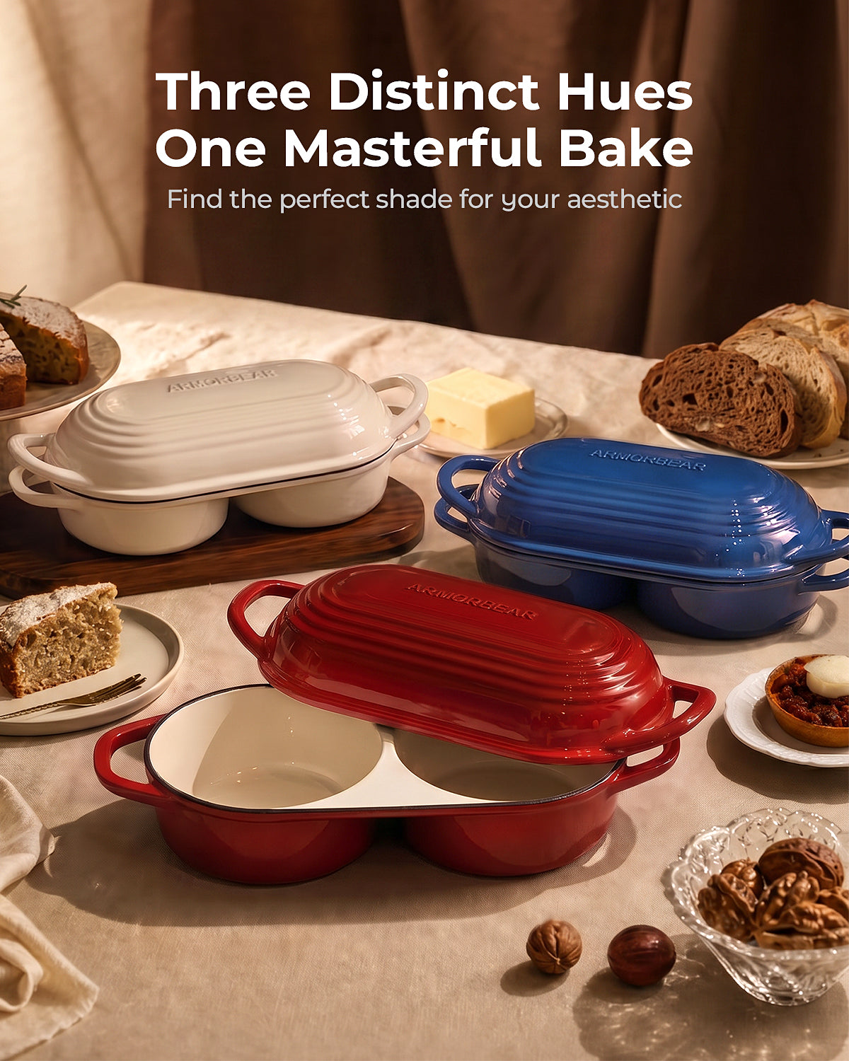 Sourdough Bread Baking Kit with Double Loaf Cast Iron Bread Pan, Blue | Bakes two mini loaves at once with banneton proofing baskets included