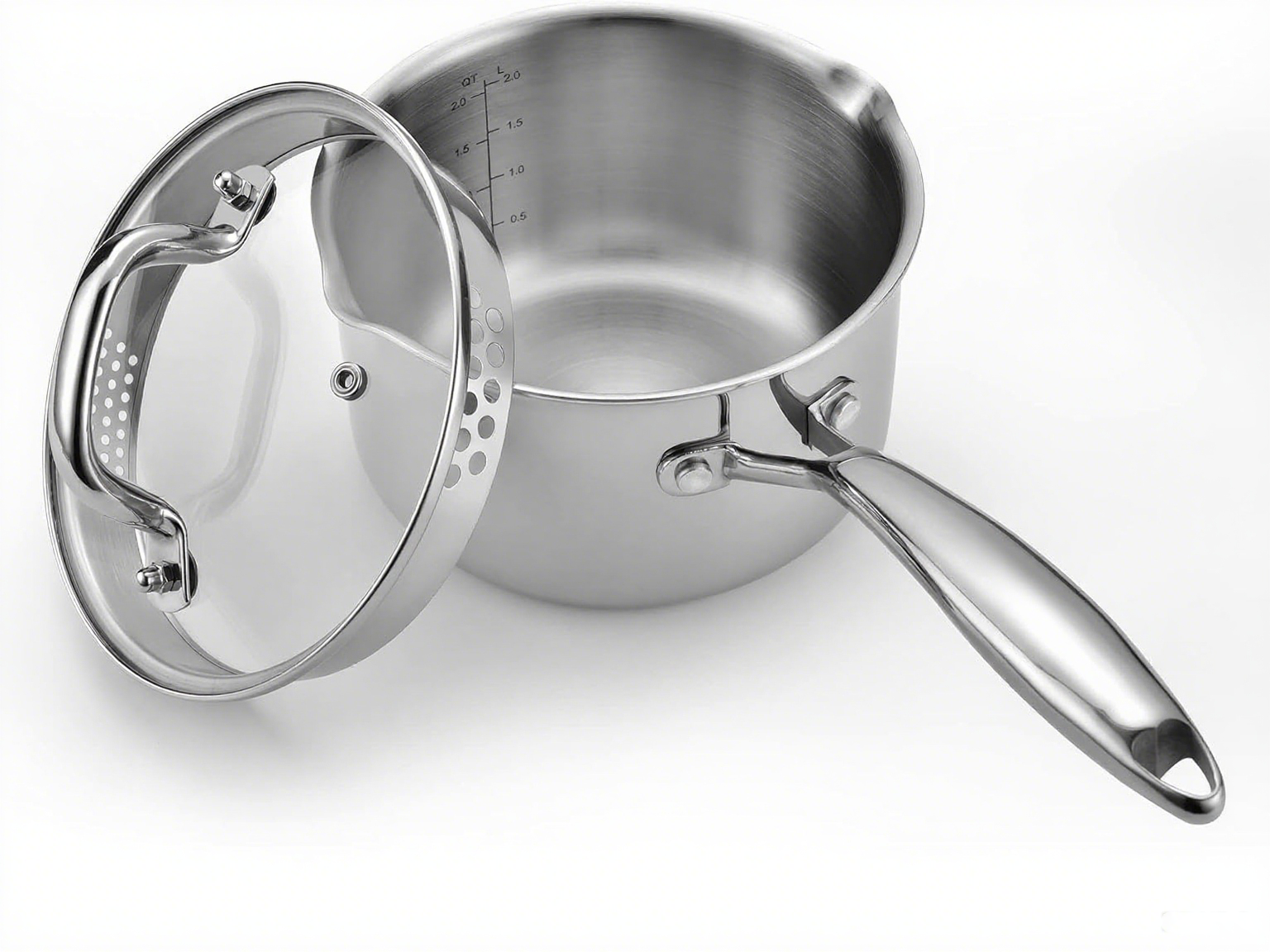Stainless Steel Saucepan with Glass Lid, 2.0 Quart Multipurpose Sauce Pan, Sauce Pot with for Easy Pour with Ergonomic Handle