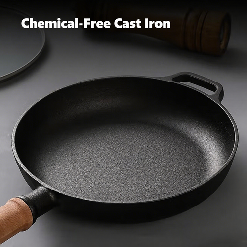 Cast Iron Skillet, Removable Wooden Handle, Pre-Seasoned Frying Pan for Stove, Oven, Grill & Campfire Cooking